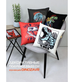 Подушка декоративная MATEX DINOZAVR. T-REX. Размер: 33x33 Цвет: белый, черный, бирюзовый