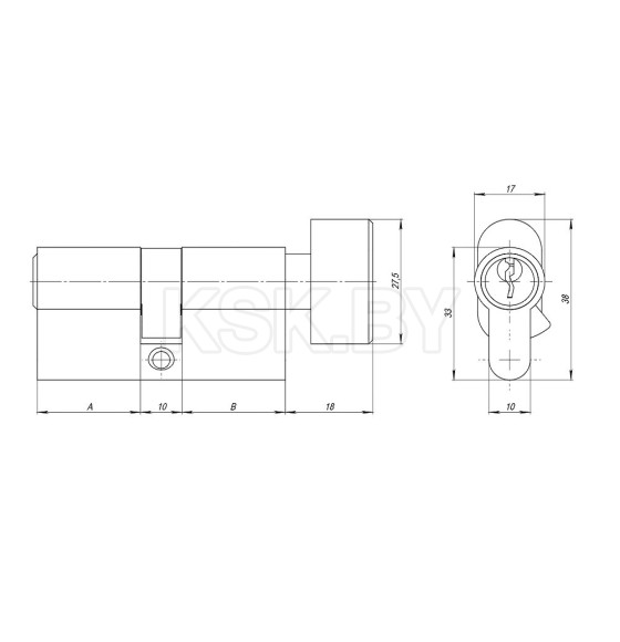 Цилиндровый механизм Ajax AZ1002Knob60 (25+10+25) CP хром   (43861) 