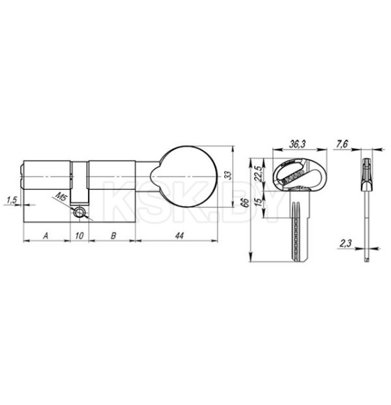 Цилиндровый механизм Fuaro D-PRO5002Knob100(45+10+45) CP хром 5Key  (37749) 