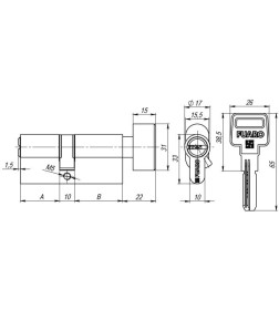 Цилиндровый механизм Fuaro R6002Knob100(45+10+45) CP хром 5Key с вертушкой 