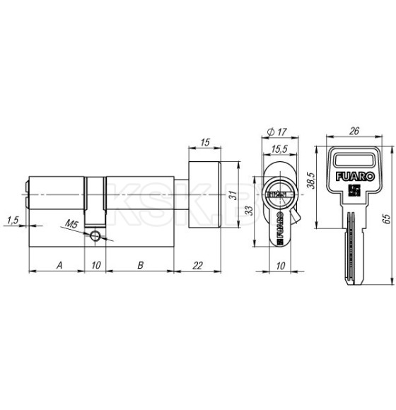 Цилиндровый механизм Fuaro R6002Knob100(45+10+45) CP хром 5Key с вертушкой  (30451) 