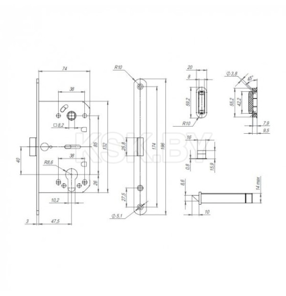 Замок врезной Punto ML85-50 BL черный (43059) 