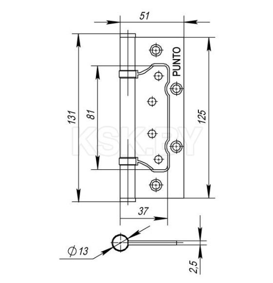 Петля универасальная без врезки Punto IN5200W AB (200-2B 125*2.5) Бронза (35499) 