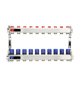 Группа коллекторная для отопления ВР 1", на 10 контуров 3/4" EK, нержавеющая сталь VARMEGA VM15510