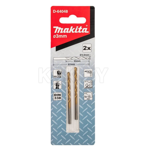 Сверло по металлу  3.0х33х61 мм HSS TIN Economy (2 шт.) MAKITA D-64048 (D-64048) 