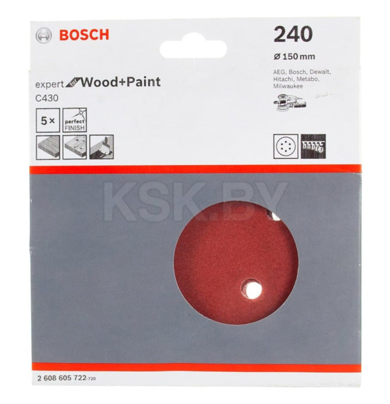 Шлифлист 150 мм К240 для дерева и краски BOSCH 2608605722 (2608605722) 