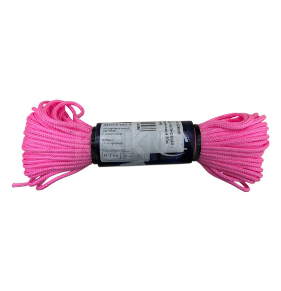 Шнур ПП плетеный НЕОНОВЫЙ 3мм 16 пр. с сердечником 20м (PU-323008)