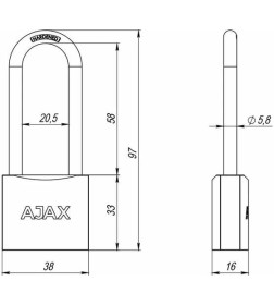 Замок навесной Ajax PD-0138 L 3 Key