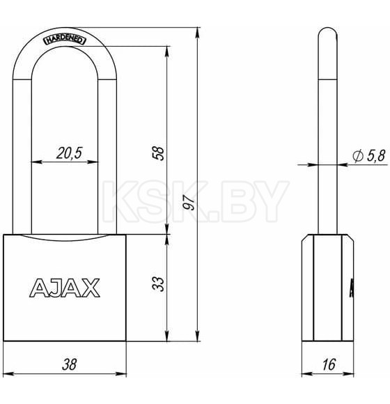 Замок навесной Ajax PD-0138 L 3 Key (42235) 