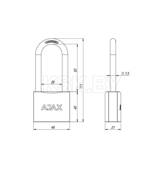 Замок навесной Ajax PD-0150 L MS 3 Key (47045) 