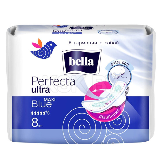 Прокладки женские гигиенические впитывающие ультратонкие BELLA PERFECTA ULTRA MAXI BLUE 8