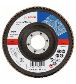 Круг лепестковый шлифовальный 115х22.2 мм K60 конический STANDARD FOR METAL BOSCH 2608603653