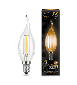 Лампа Gauss Filament Свеча на ветру 9W 680lm 2700К Е14 LED 