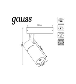 Светильник трековый однофазный LED, 4000К, 800 Лм, 60°, 10Вт, 110х55х188 мм цилиндр (белый) Gauss TR059
