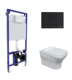 Комплект BERGES 042449 (инсталляция NOVUM, кнопка L5 черная SoftTouch, унитаз Strati Rimless, сидение дюропласт Strati Slim SO)