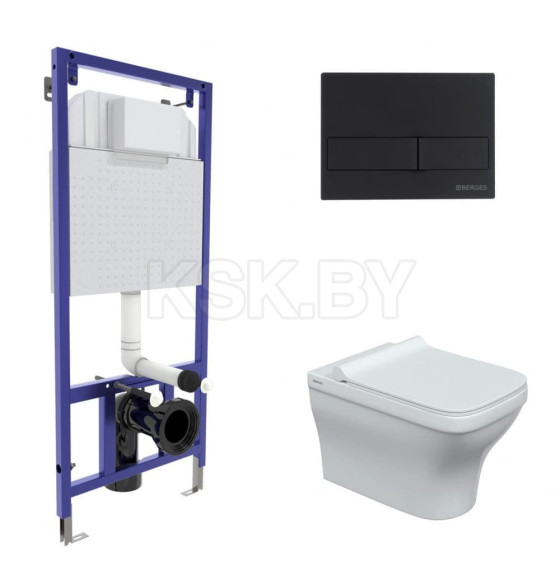 Комплект BERGES 042449 (инсталляция NOVUM, кнопка L5 черная SoftTouch, унитаз Strati Rimless, сидение дюропласт Strati Slim SO) (042449) 