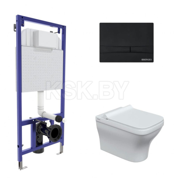 Комплект BERGES 042451 (инсталляция NOVUM, кнопка F5 черная SoftTouch, унитаз Strati Rimless, сидение дюропласт Strati Slim SO) (042451) 