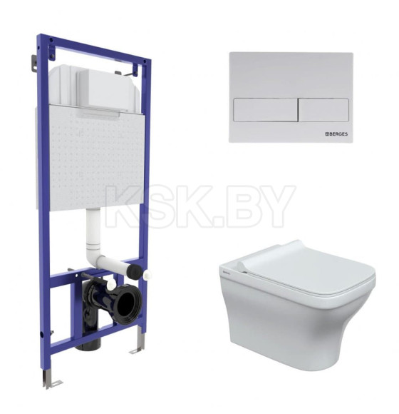Комплект BERGES 042455 (инсталляция NOVUM, кнопка L4 белая SoftTouch , унитаз Strati Rimless, сидение дюропласт Strati Slim SO) (042455) 
