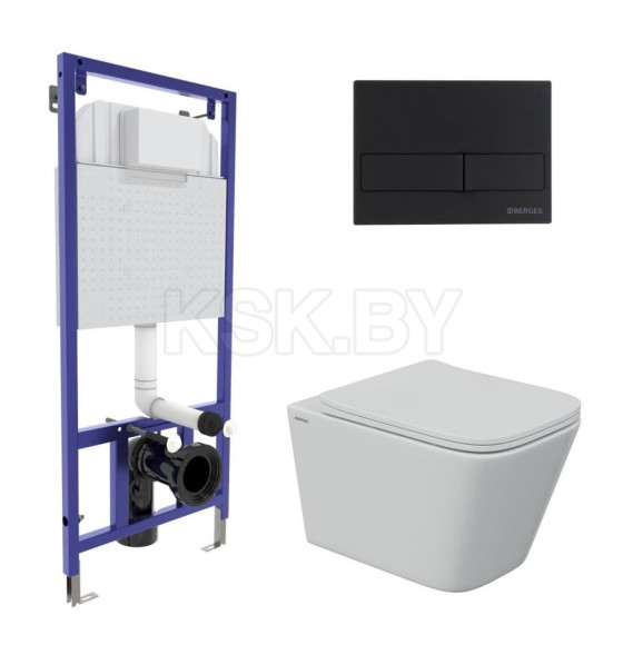 Комплект BERGES 043243 (инсталляция NOVUM525, кнопка L5 черная, унитаз FLOE S Rimless, сиденье дюропласт Floe S Slim SO) (043243) 