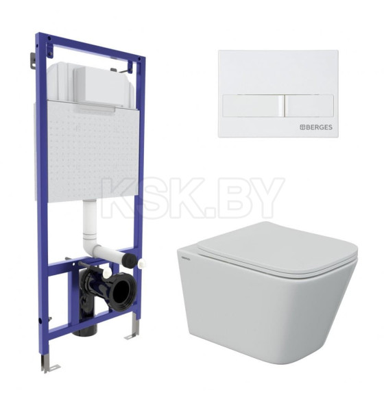 Комплект BERGES 043244 (инсталляция NOVUM525, кнопка L1 белая,  унитаз FLOE S Rimless, сиденье дюропласт Floe S Slim SO) (043244) 
