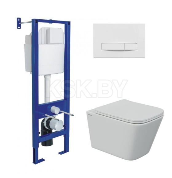 Комплект BERGES 043347 (инсталляция АТОМ Line, кнопка матовый хром, унитаз FLOE S Rimless, сидение дюропласт Floe S Slim SO) (043347) 