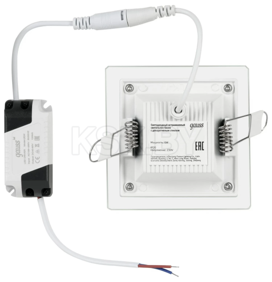 Светильник встраиваемый LED 6W 450lm 3000K 185-265V IP20 100х100х36 мм квадрат (с декоративным стеклом) Gauss Glass 948111106 (948111106) 