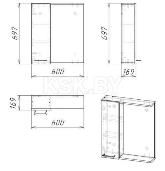 Шкаф с зеркалом Axus Дюна 60 дуб бунратти правый (GS-00011416) 