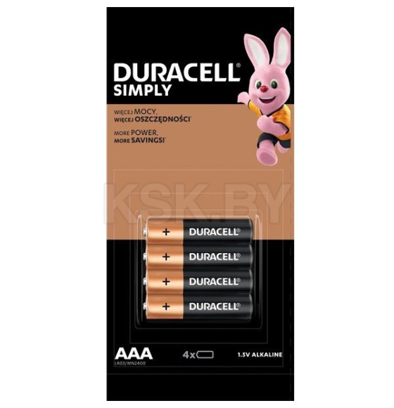 Батарейка AAA LR03 1.5V Alkaline (4 шт) Duracell Simply (129931) 