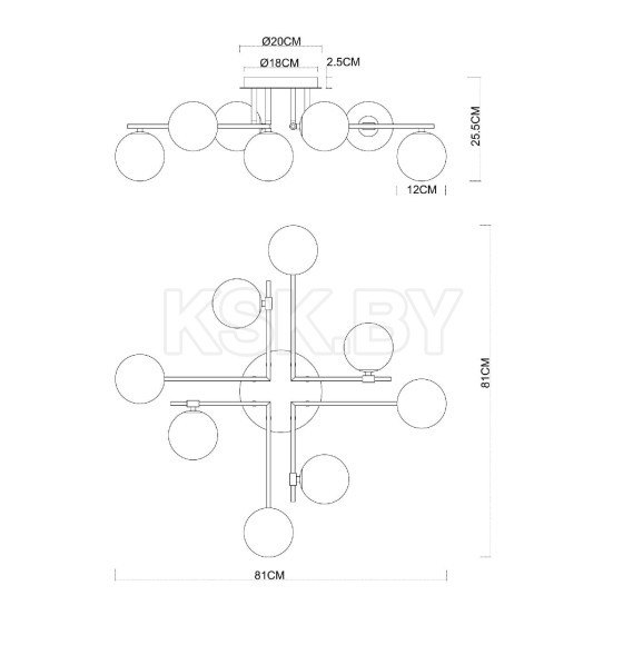 Люстра потолочная Arte Lamp GEMINI A2243PL-8BK (A2243PL-8BK) 