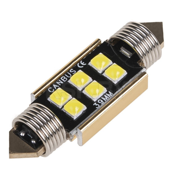 Автолампа диод T11 (C5W) 12V 6 SMD 1-конт 39 мм комплект 2 шт. (белая) SKYWAY CAN BUS S08201479 (S08201479) 