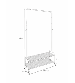 Вешалка гардеробная "Валенсия 32М" с двумя полками, на колёсах 915х310х1620мм, цвет белый