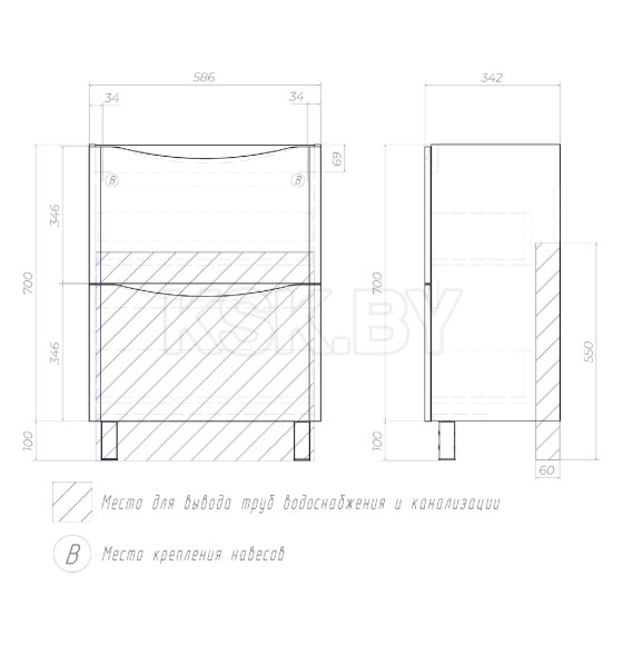 Тумба напольная Glem 600-0-2 tn.GLE.9595.60.2Y  (под ум.9595) (tn.GLE.9595.60.2Y) 
