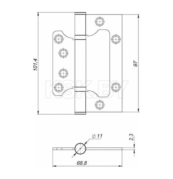 Петля универасальная без врезки Ajax  IN4000W SN (100/P-2B 100*2.3) матовый никель (упаковка 1шт.) (39753) 