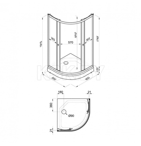 Душевое ограждение Triton ЛАЙТ А1 (Градиент) 90х90 поддон 17см. (Щ0000061807) 