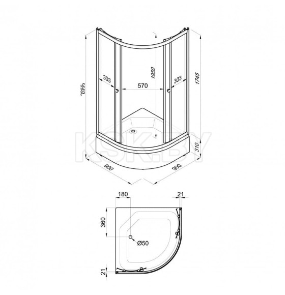 Душевое ограждение Triton ЛАЙТ В1 (Градиент) 90х90 поддон 31см. (Щ0000061813) 