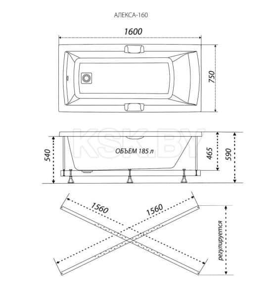 Ванна акриловая Triton Алекса 160 1600 x 750 мм (Щ0000049163) 