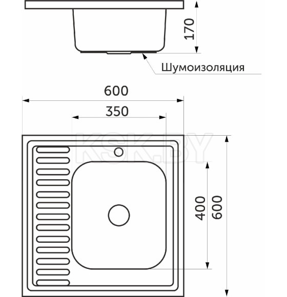Мойка из нержавеющей стали накладная AKS полированная 600*600 0.6 мм.