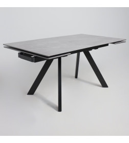 Стол МОНАКО NEW,керамика 0 кат. 1600(2240)*900, Камень серый Greys Grey/Черный матовый
