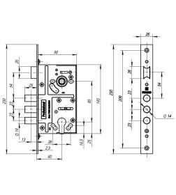 Замок врезной с защелкой Fuaro MDV10/C-60.85.3R14