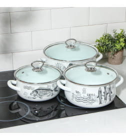 Набор кастрюль Рыба - 1- Экстра стиль (2/3/4 л белая) Россия