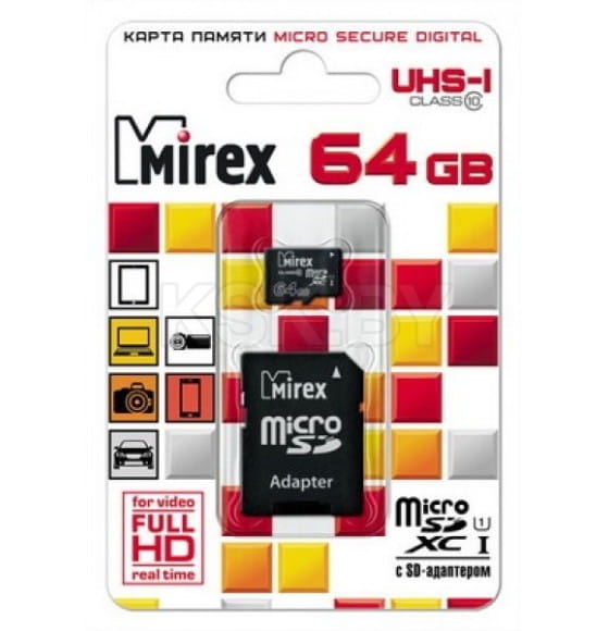 Карта памяти MicroSDXC 64Gb Class 10 UHS-I MIREX 13612-MC10SD64 (13612-MC10SD64) 