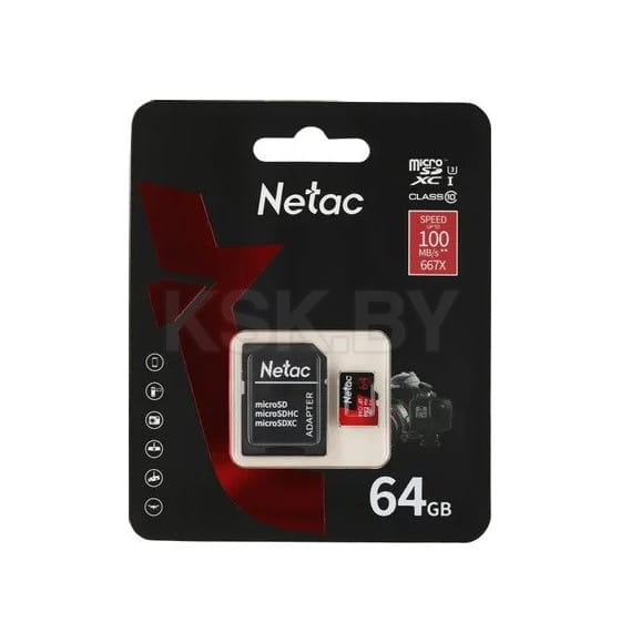 Карта памяти MicroSDXC 64GB V30/A1/C10 (с адаптером) Netac P500 Extreme Pro NT02P500PRO-064G-R (NT02P500PRO-064G-R) 