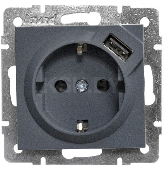 Розетка 1-я с з/к+USB серый матовый ZIMA Lezard (704-7488-181) 
