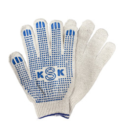Перчатки х/б с ПВХ покрытием, логотип "KSK" 5-нитка Белые