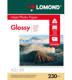 Фотобумага односторонняя глянцевая А3 230 г/м2 (50 листов) Lomond 0102025