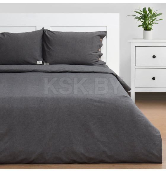Постельное бельё Этель Denim 1.5 сп, 155х210см, 160х240см, 50х70-2шт, цвет тёмно-серый, жатый хлопок, 140 г/м2 (10245435) 