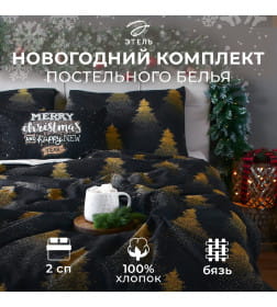 Постельное бельё "Этель" 2 сп Golden Christmas 175х215 см, 200х220 см, 70х70 см - 2 шт, бязь