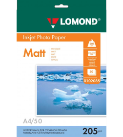 Фотобумага односторонняя матовая А4 205 г/м2 (50 листов) Lomond 0102085