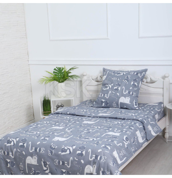 Комплект постельного белья 1,5 сп Кошкин дом т-сер 150х210 см, 150х210 см, 70х70 см, бязь, 120г/м, хл100% (10435328) 