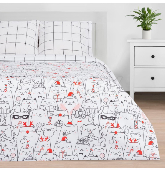Постельное белье новогоднее Этель 1.5 сп Xmas cat 143*215 см, 150*214 см, 70*70 см - 2 штуки (4935599) 